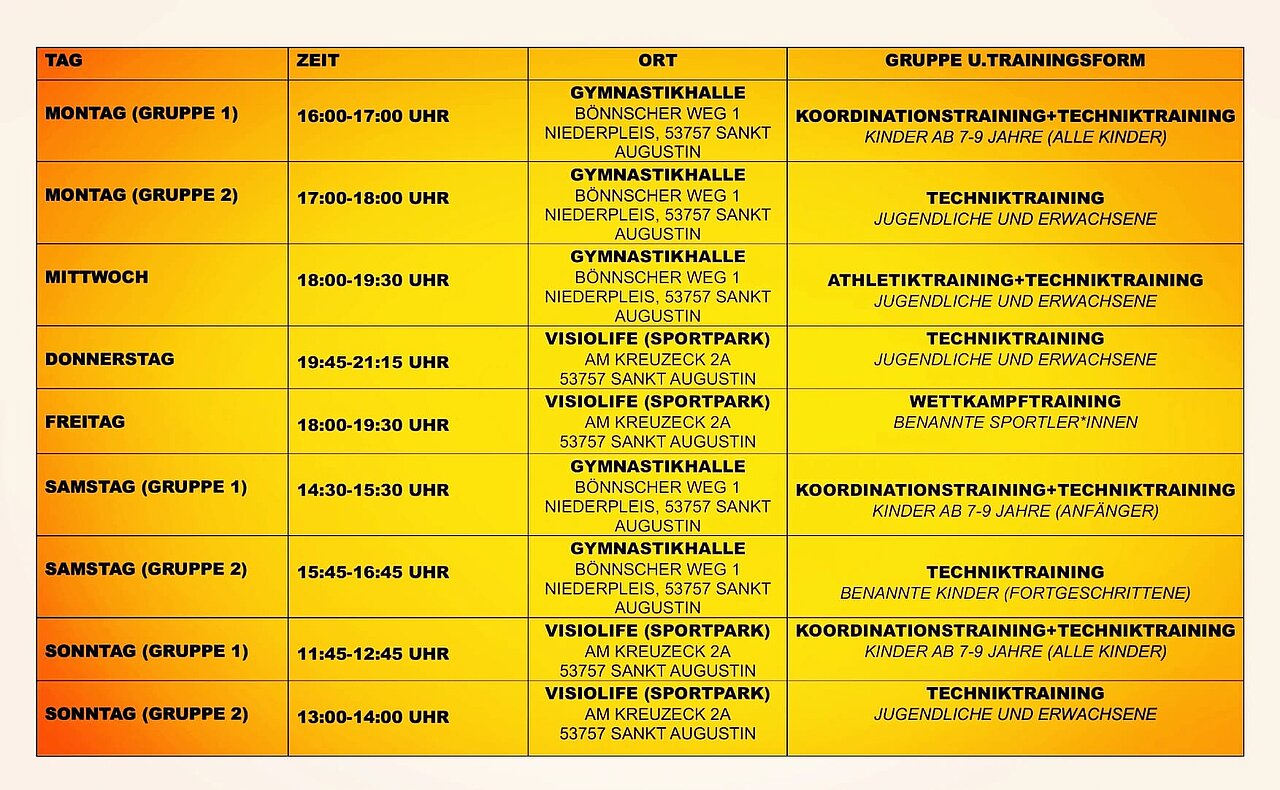 Unsere Trainingszeiten