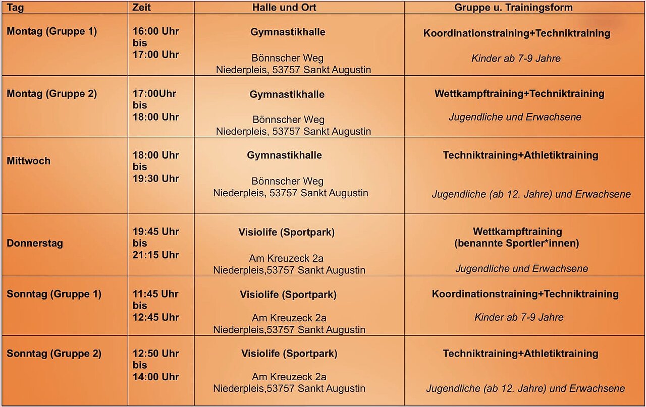 Unsere Trainingszeiten